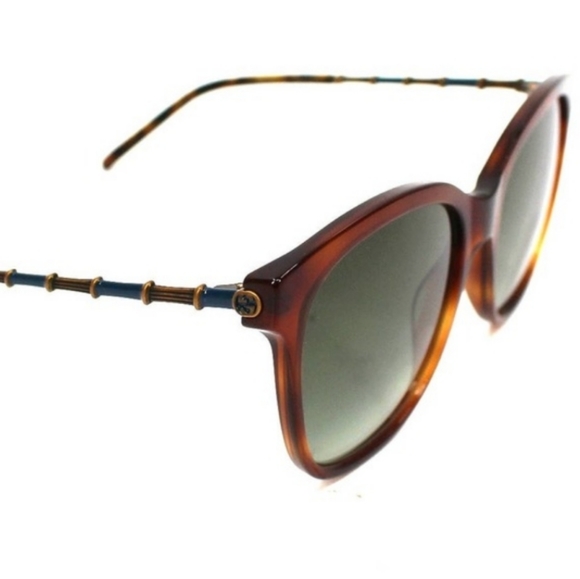 GUCCI Brown Tortoise Havana Green Gradient Lens Square Sunglasses Bamboo GG NWT - Picture 4 of 14